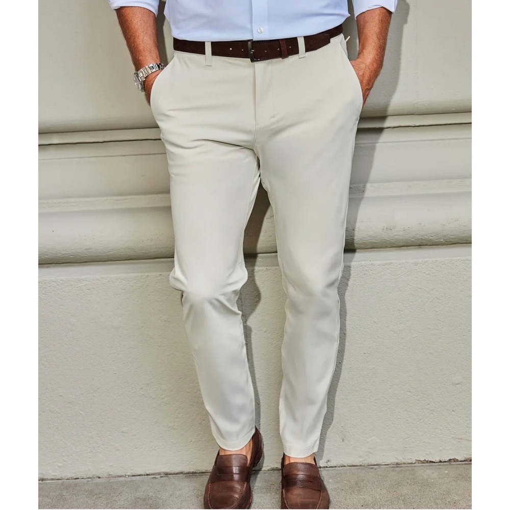 Collars & Co Men 32x30 Apex Tech Pants Ivory Tailored Stretch Performance New